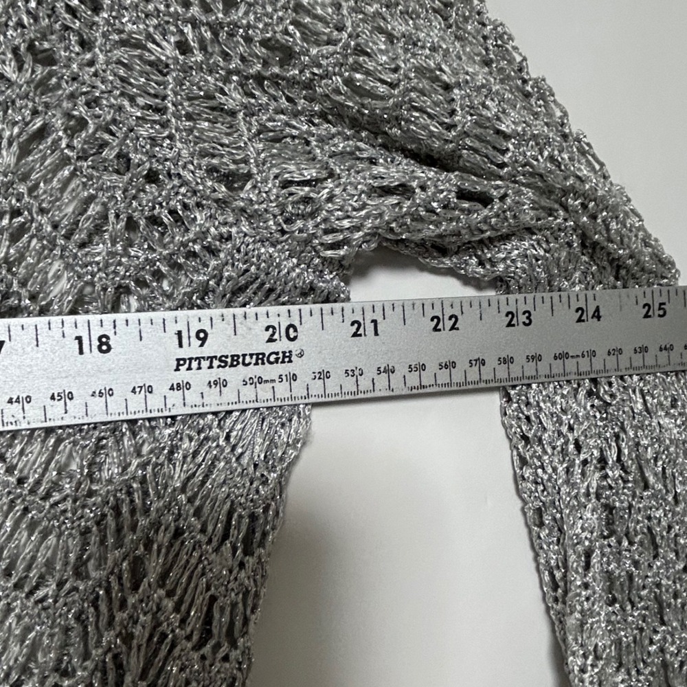 Chico's Metallic Open Knit Top Womens 3 Silver Crochet Tunic Glam Beach Cover Up - Picture 5 of 11